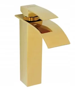 Umývadlová batéria zlatá, výška 18 cm, vodopádový prúd vody